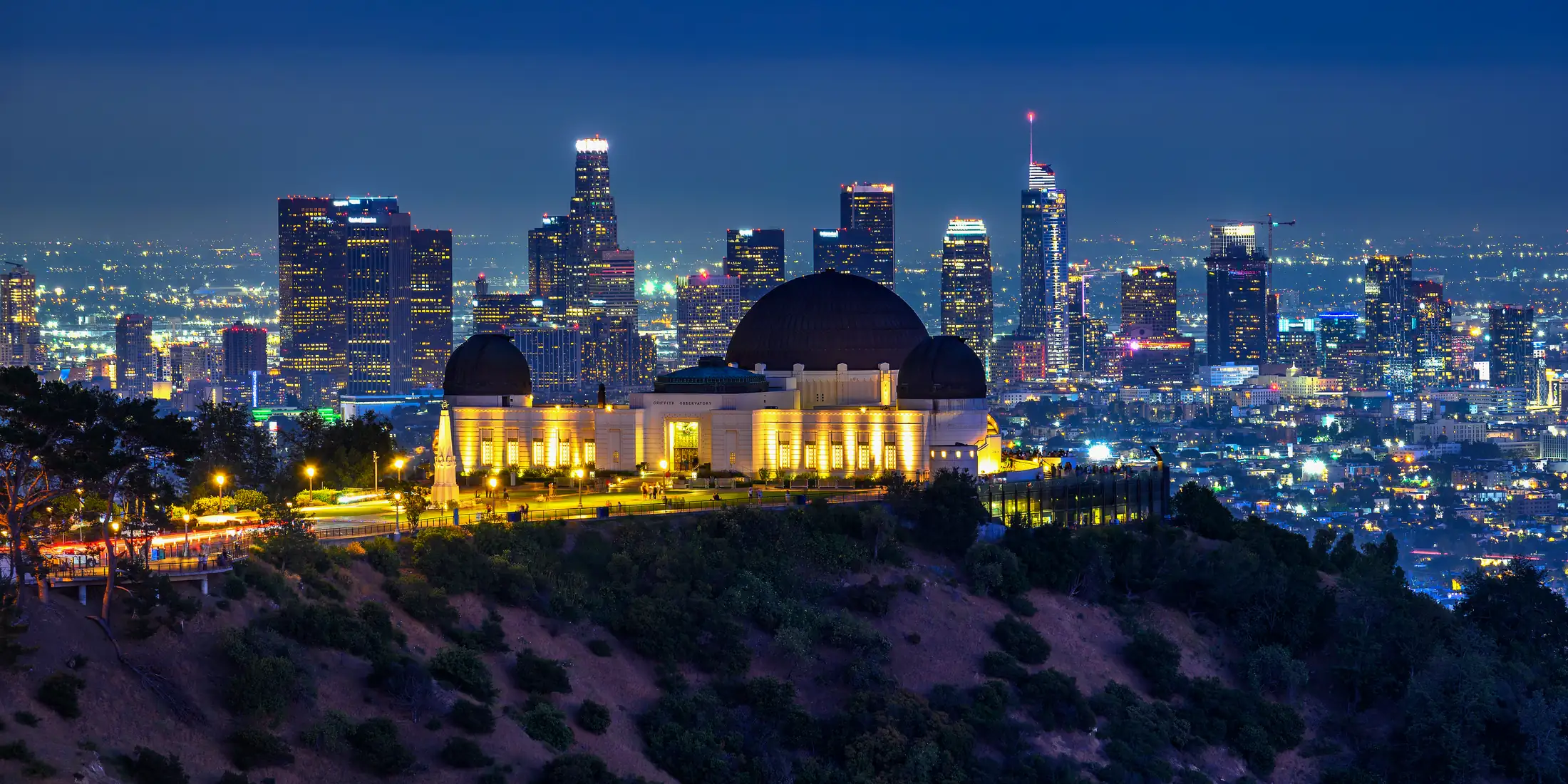 Griffith Observatory and the Los Angeles skyline at night